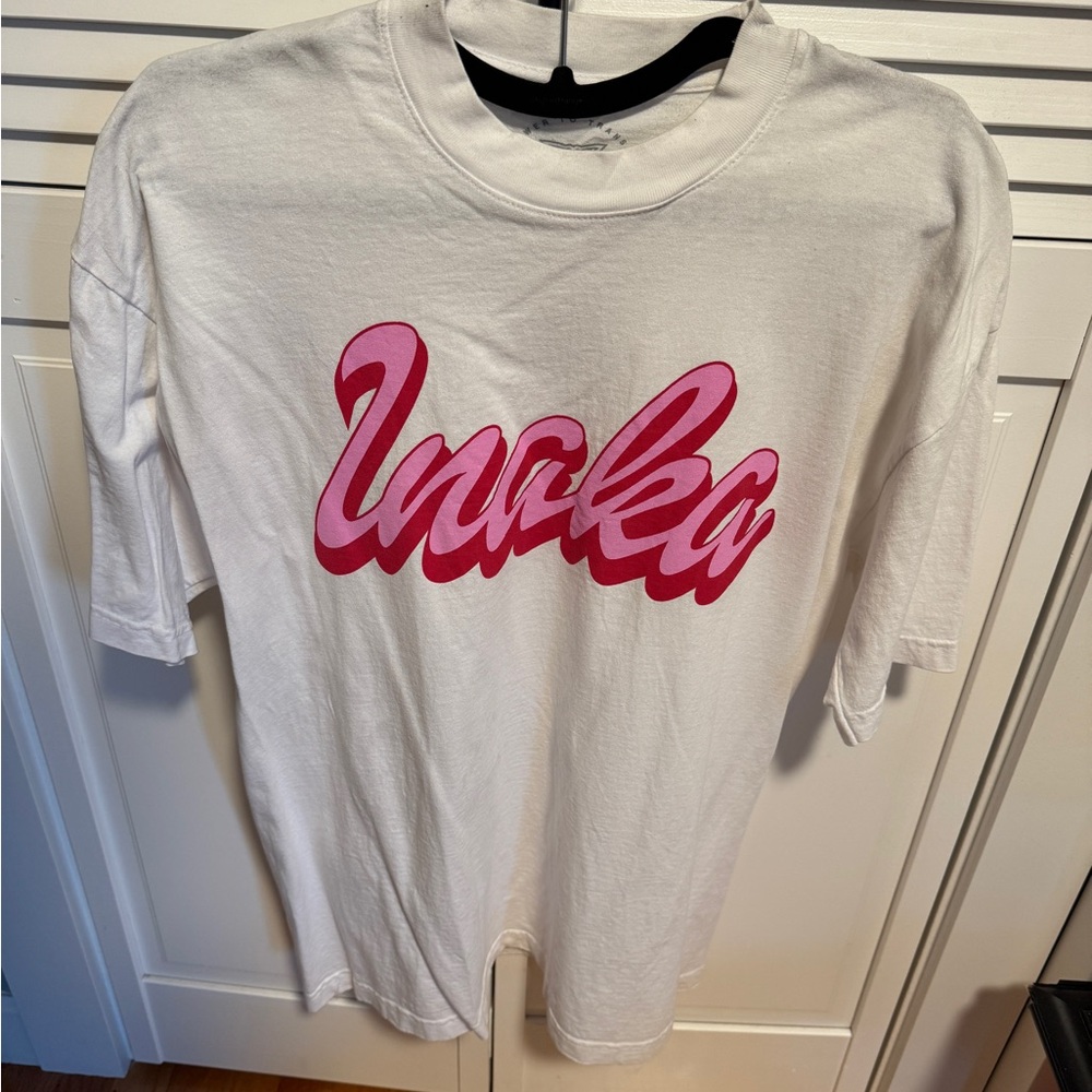 Inaka Power White Tee with Pink Logo
